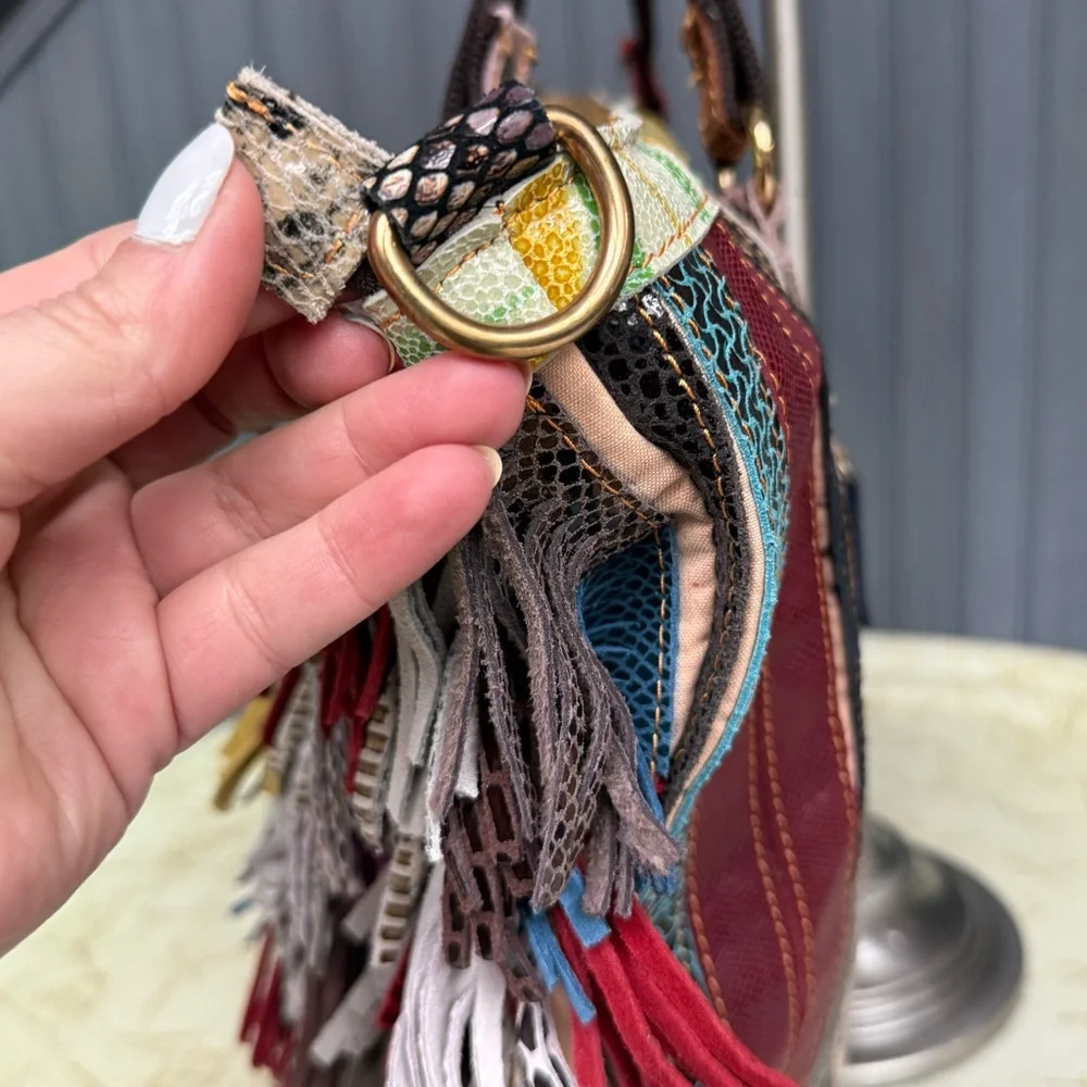Fringed Multicolor Leather Tote Bag